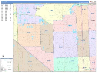 Hialeah, FL ColorCast style ZIP Code wall map