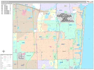 Hollywood, FL Classic style ZIP Code wall map