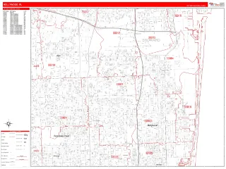 Hollywood, FL RedLine style ZIP Code wall map