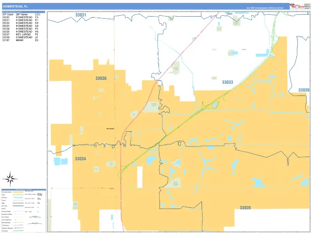 Homestead, FL ZIP Code Wall Map, Business Reference style