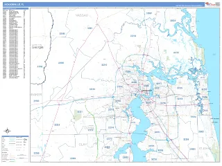 Jacksonville, FL Business Reference style ZIP Code wall map