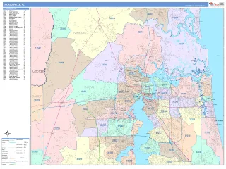 Jacksonville, FL ColorCast style ZIP Code wall map