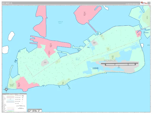 Key West, FL ZIP Code Wall Map, Classic style
