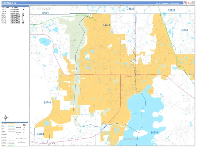 Kissimmee, FL ZIP Code Wall Map, Business Reference style