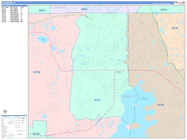 Kissimmee, FL ZIP Code Wall Map, ColorCast style