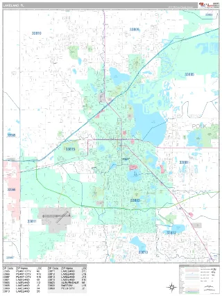 Lakeland, FL Classic style ZIP Code wall map