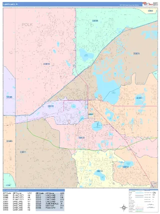 Lakeland, FL ColorCast style ZIP Code wall map