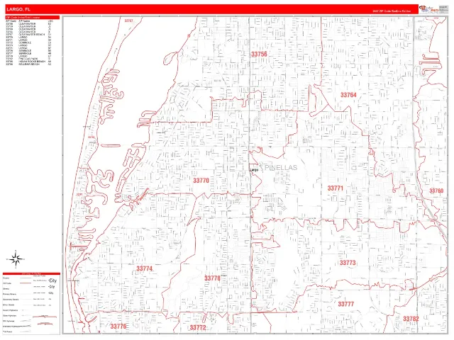 Largo, FL ZIP Code Wall Map, RedLine style
