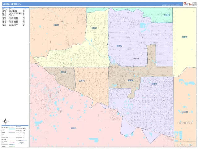 Lehigh Acres, FL ZIP Code Wall Map, ColorCast style