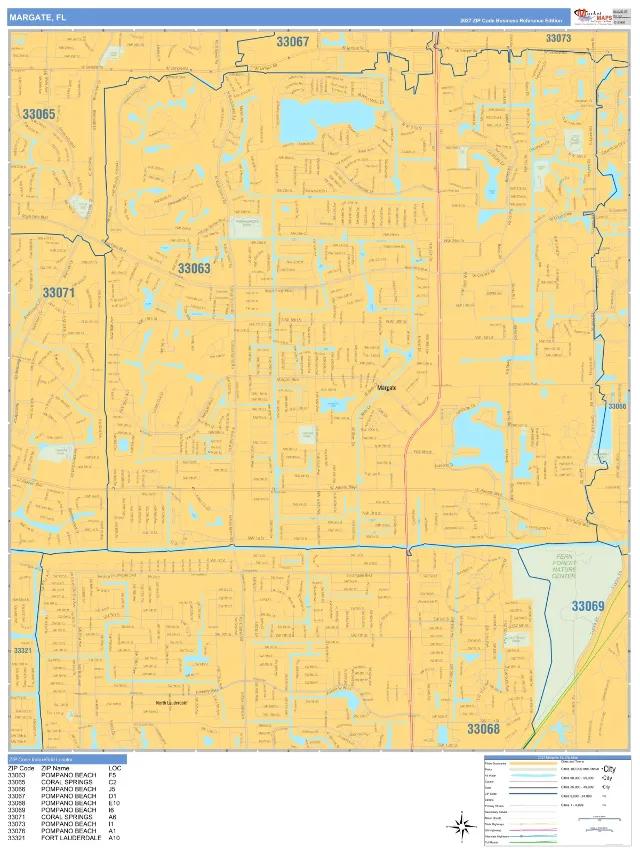 Margate, FL ZIP Code Wall Map, Business Reference style