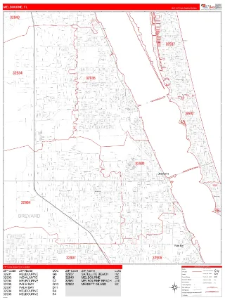 Melbourne, FL RedLine style ZIP Code wall map