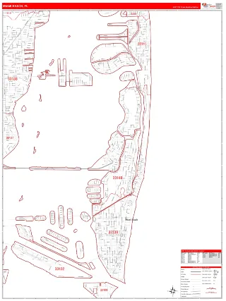 Miami Beach, FL RedLine style ZIP Code wall map