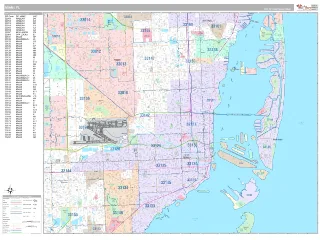 Miami, FL Classic style ZIP Code wall map