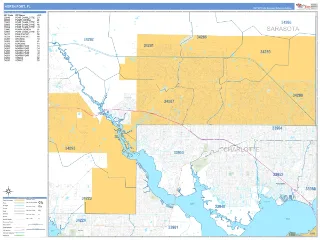 North Port, FL Business Reference style ZIP Code wall map