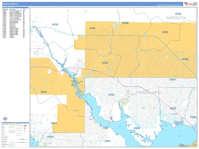 North Port, FL ZIP Code Wall Map, Business Reference style