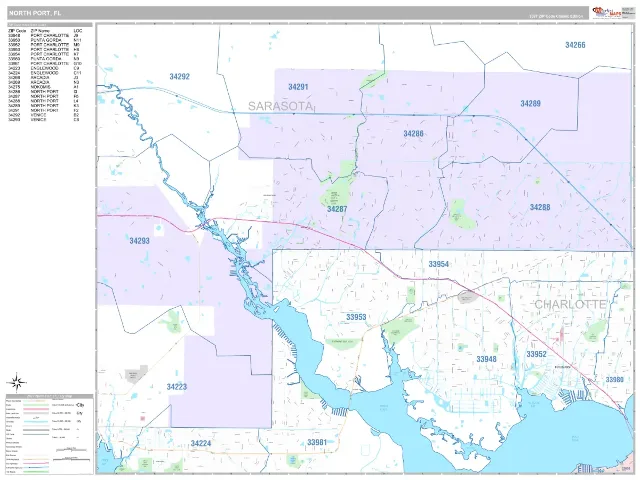 North Port, FL ZIP Code Wall Map, Classic style