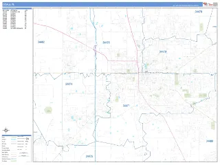 Ocala, FL Business Reference style ZIP Code wall map