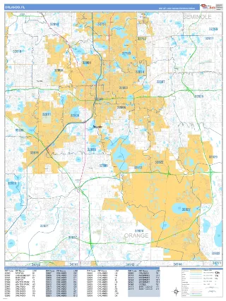 Orlando, FL Business Reference style ZIP Code wall map