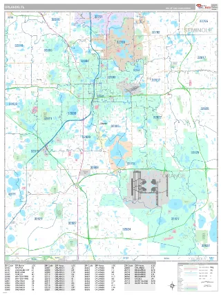 Orlando, FL Classic style ZIP Code wall map