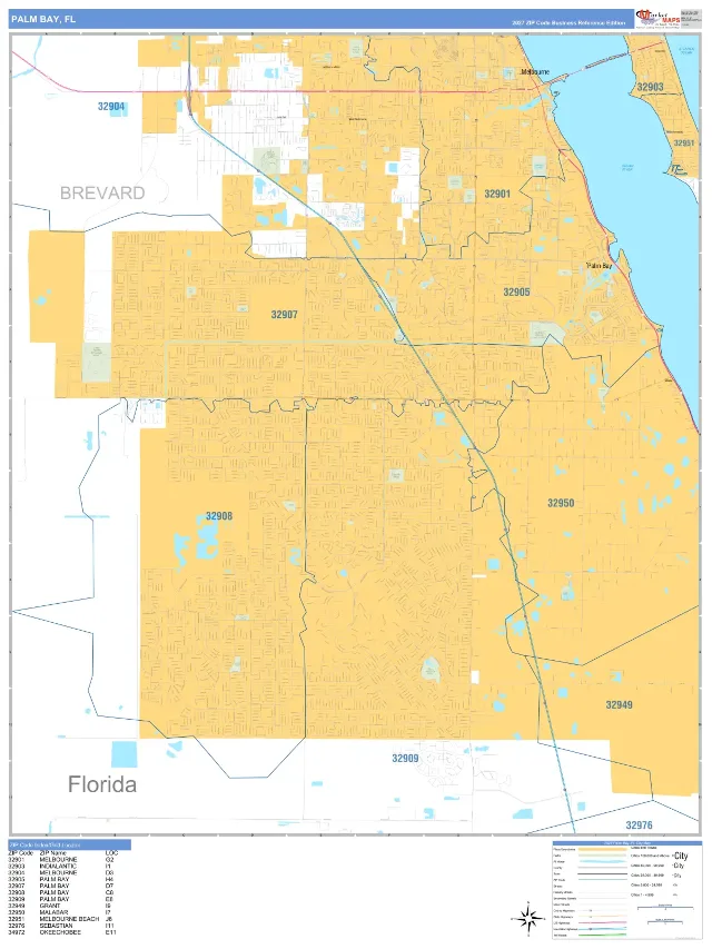 Palm Bay, FL ZIP Code Wall Map, Business Reference style