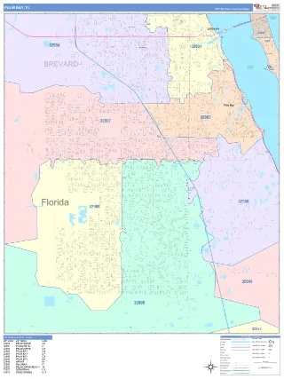 Palm Bay, FL ColorCast style ZIP Code wall map