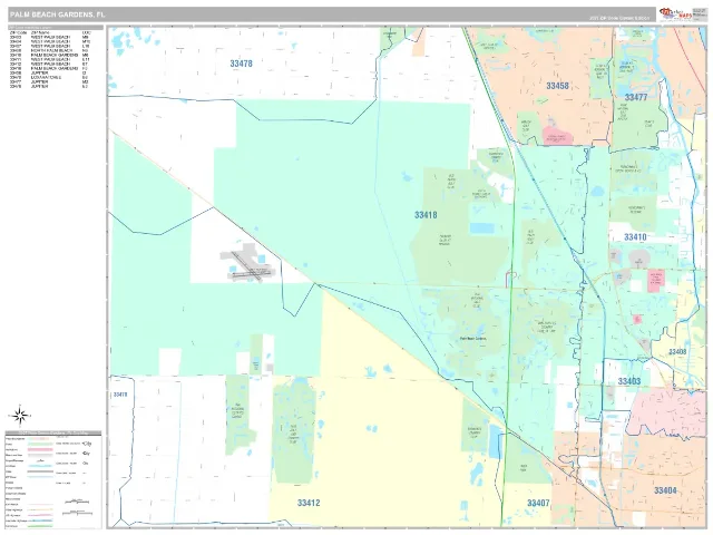 Palm Beach Gardens, FL ZIP Code Wall Map, Classic style