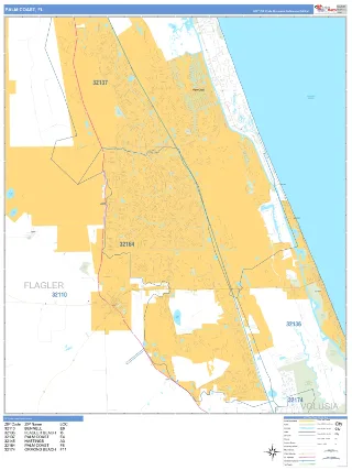 Palm Coast, FL Business Reference style ZIP Code wall map