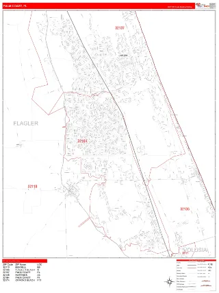 Palm Coast, FL RedLine style ZIP Code wall map