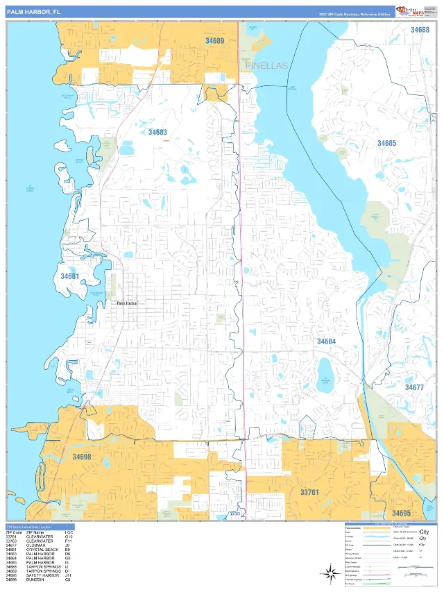 Palm Harbor, FL ZIP Code Wall Map, Business Reference style