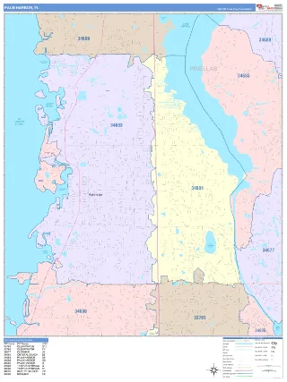 Palm Harbor, FL ColorCast style ZIP Code wall map
