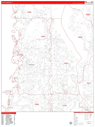 Palm Harbor, FL RedLine style ZIP Code wall map