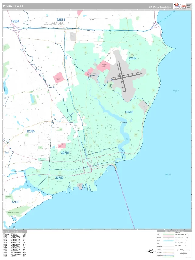 Pensacola, FL ZIP Code Wall Map, Classic style