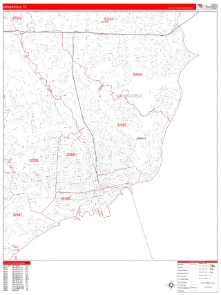 Pensacola, FL RedLine style ZIP Code wall map