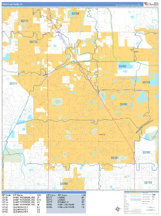 Pinellas Park, FL Business Reference style ZIP Code wall map