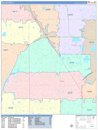 Pinellas Park, FL ColorCast style ZIP Code wall map
