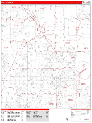 Pinellas Park, FL RedLine style ZIP Code wall map