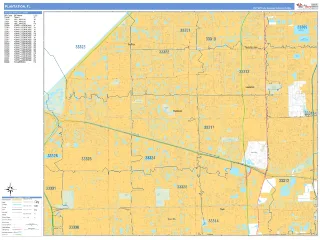 Plantation, FL Business Reference style ZIP Code wall map