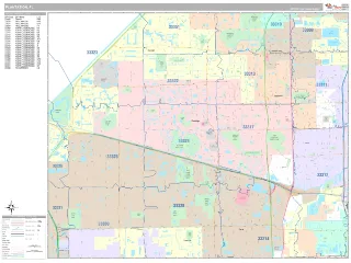 Plantation, FL Classic style ZIP Code wall map