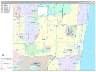 Pompano Beach, FL Classic style ZIP Code wall map