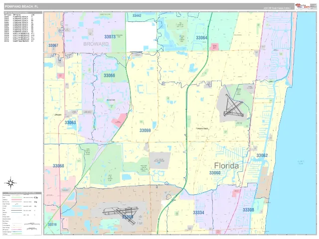 Pompano Beach, FL ZIP Code Wall Map, Classic style