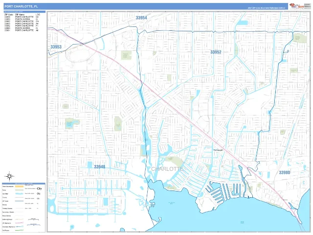 Port Charlotte, FL ZIP Code Wall Map, Business Reference style