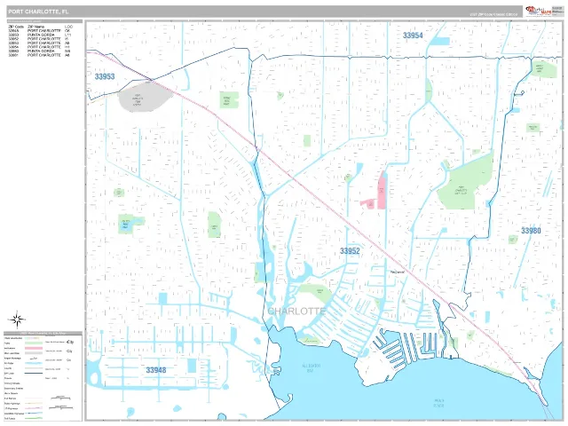 Port Charlotte, FL ZIP Code Wall Map, Classic style