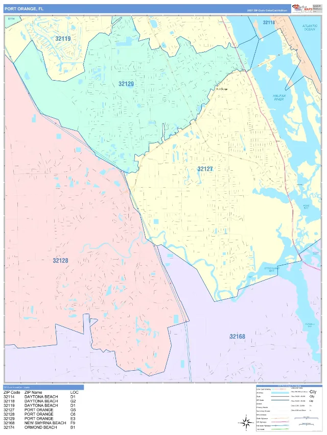 Port Orange, FL ZIP Code Wall Map, ColorCast style