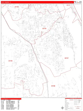 Port Orange, FL RedLine style ZIP Code wall map