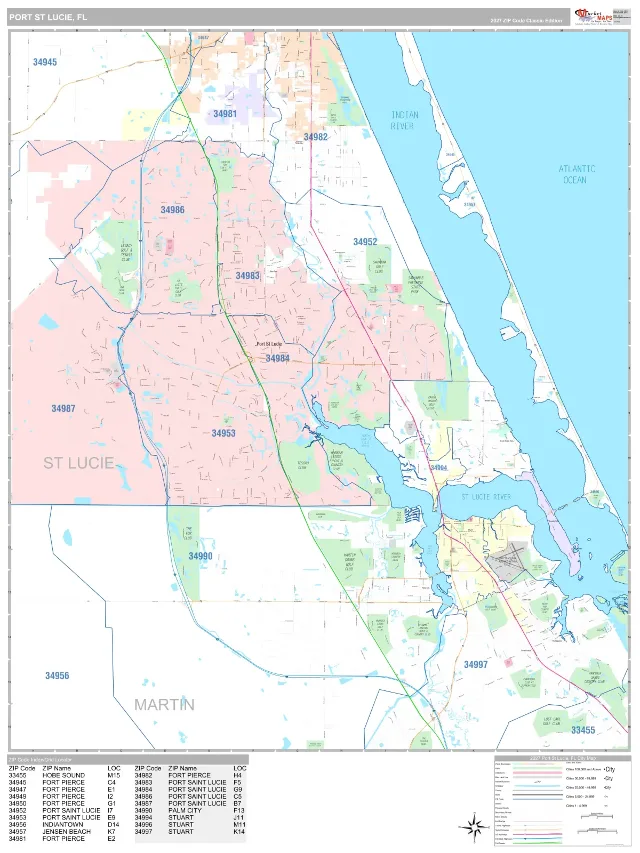 Port St Lucie, FL ZIP Code Wall Map, Classic style