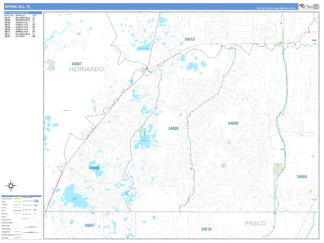 Spring Hill, FL ZIP Code Wall Map, Business Reference style