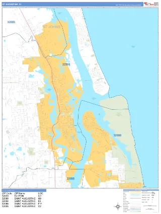 St. Augustine, FL Business Reference style ZIP Code wall map