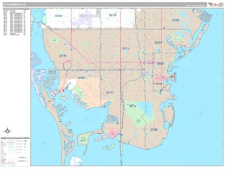 St Petersburg, FL Classic style ZIP Code wall map