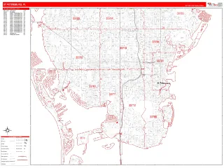 St Petersburg, FL RedLine style ZIP Code wall map