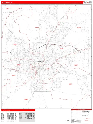 Tallahassee, FL RedLine style ZIP Code wall map